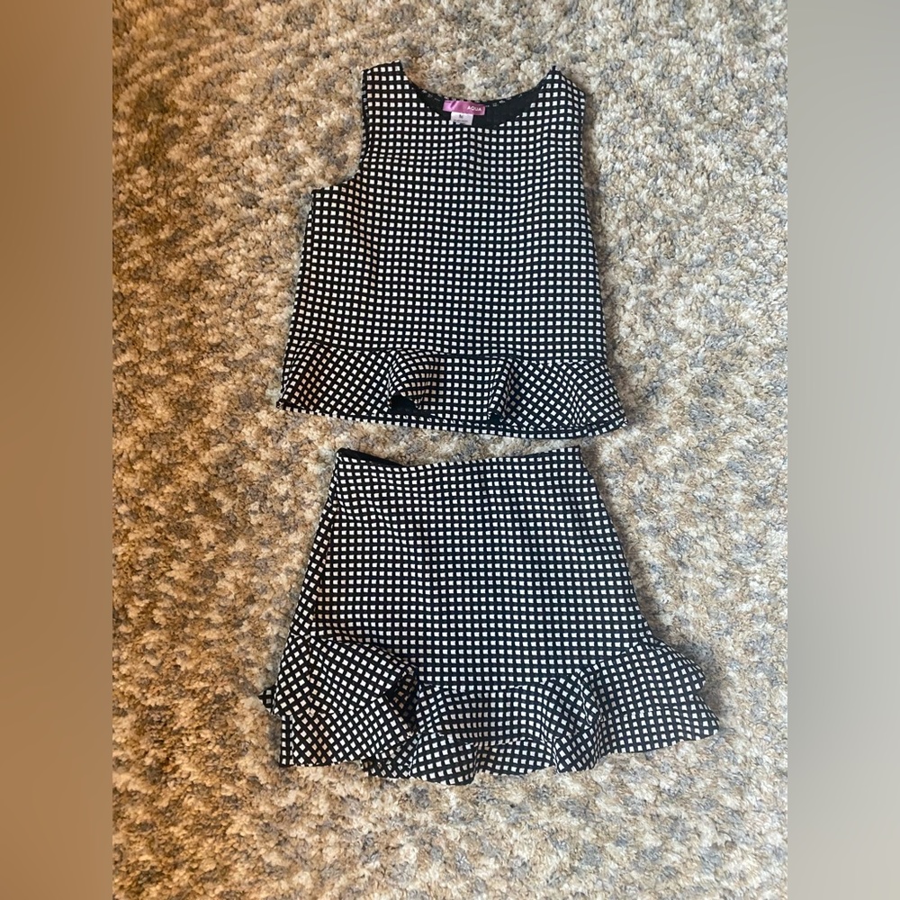 AQUA Black & White Checkered Top + Skirt
